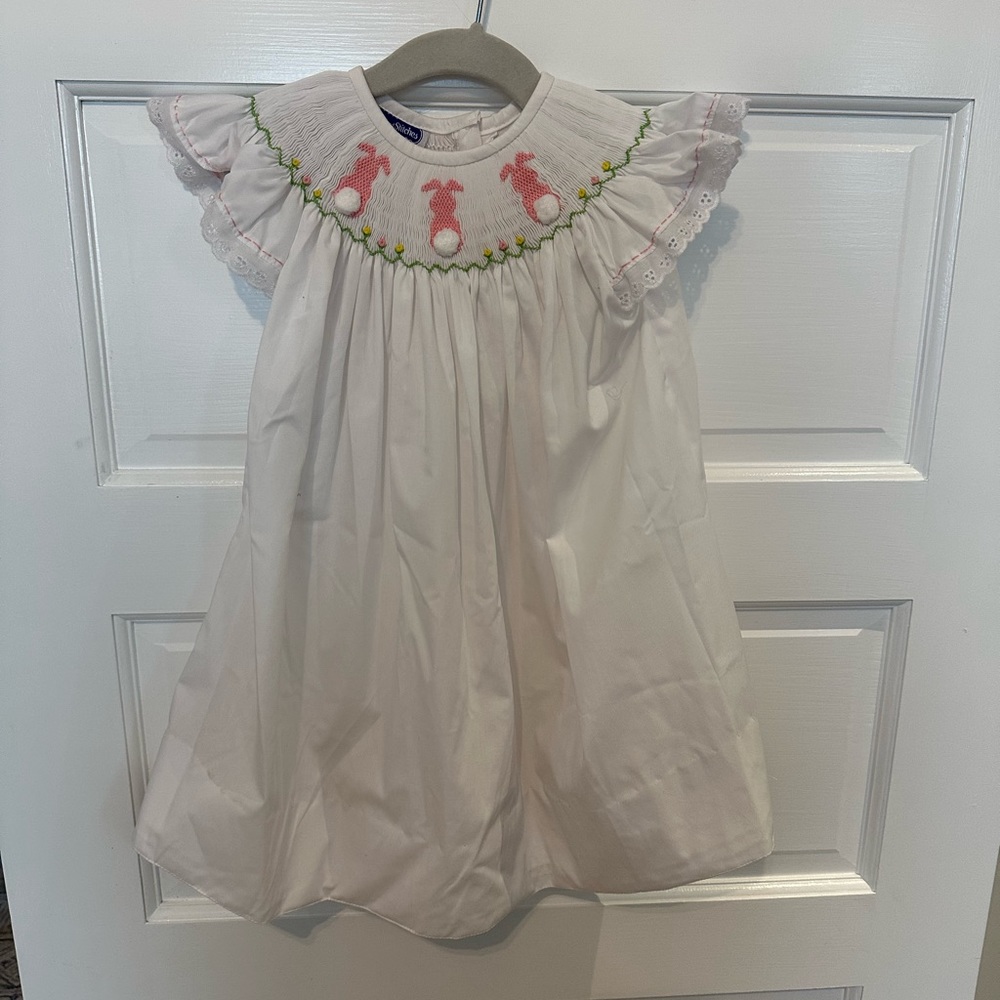 White Bunny Smocked Dress